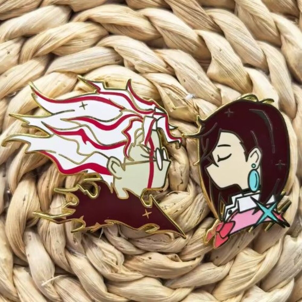 Okarun & Momo Enamel Pin Set – Dandadan Anime Couple Silhouette Gold Edition